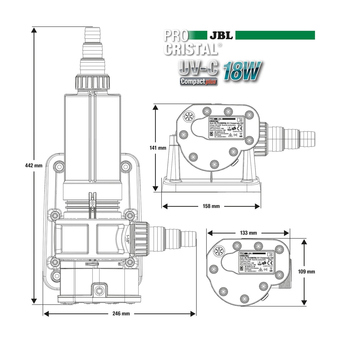 JBL PROCRISTAL UV-C Compact Plus Sterilizzatore Compatto Per Acquari Dolci E Marini