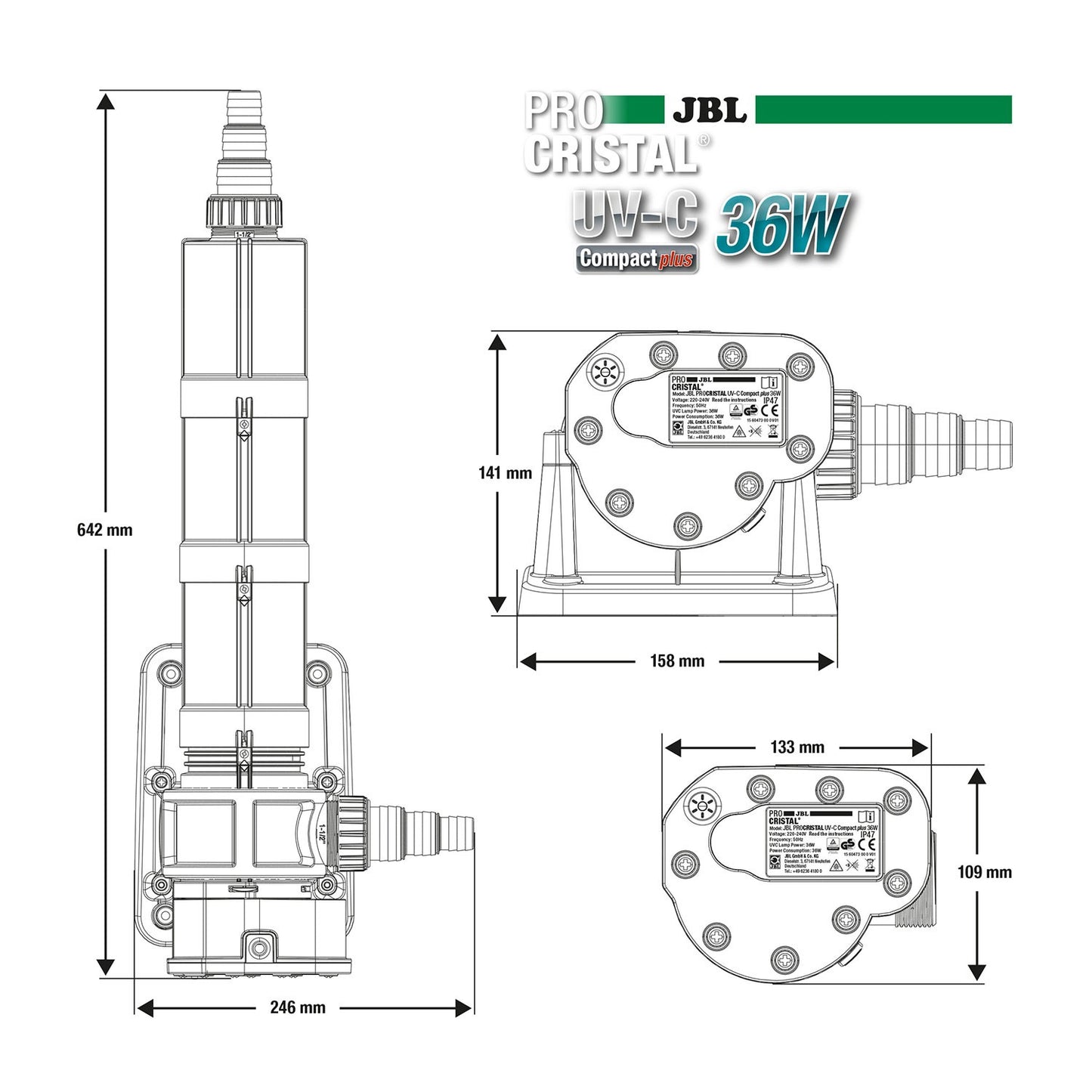 JBL PROCRISTAL UV-C Compact Plus Sterilizzatore Compatto Per Acquari Dolci E Marini