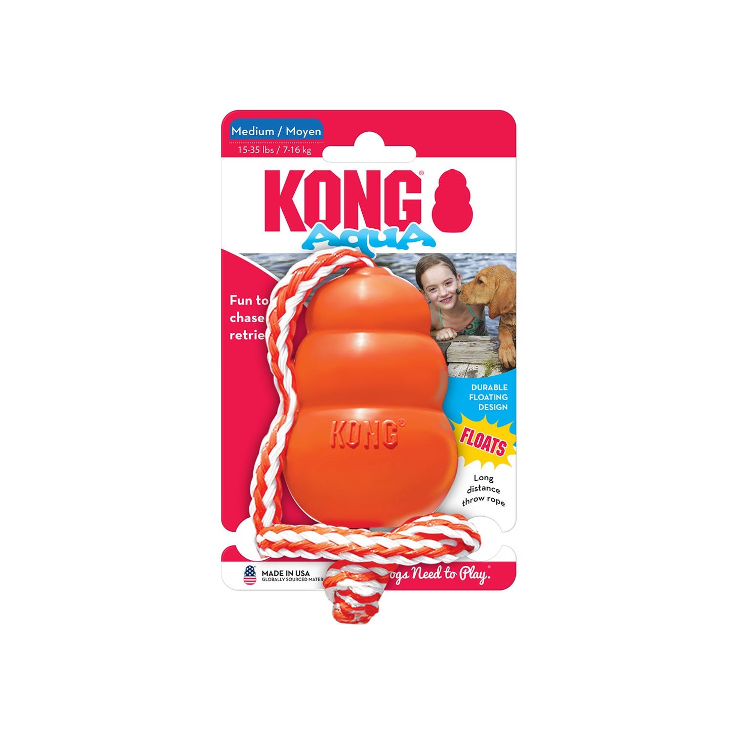 Kong Aqua Gioco da Riporto con Corda Galleggiante per Cani