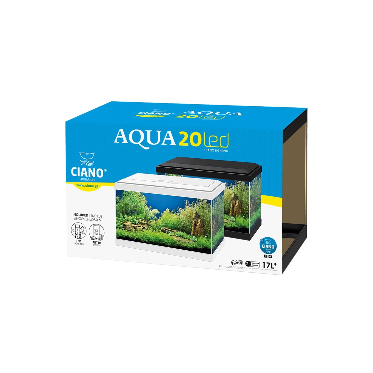 Askoll Ciao Aqua Light 20 Led Acquario In Vetro Completo 40x20x31,3h cm