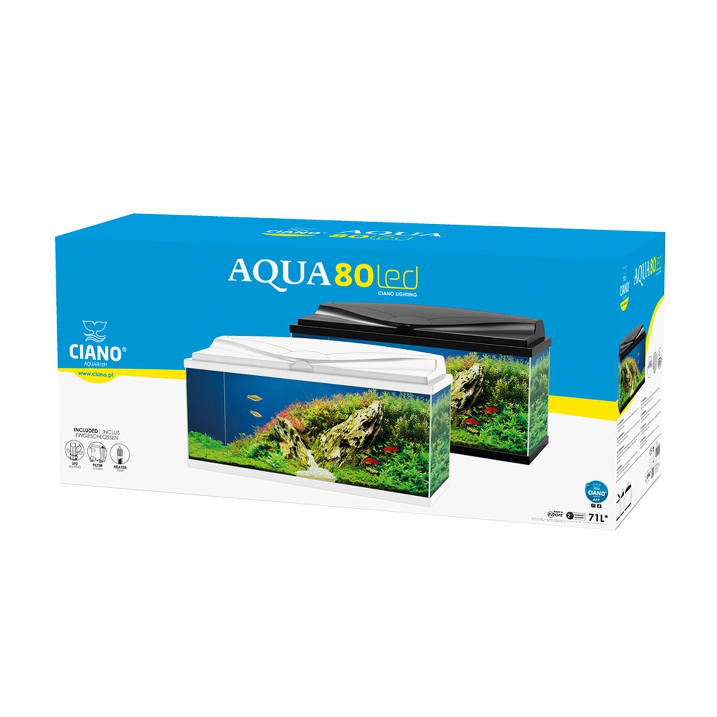 Askoll Ciao Aqua 80 Led Acquario In Vetro Completo 80x30x41,5h cm
