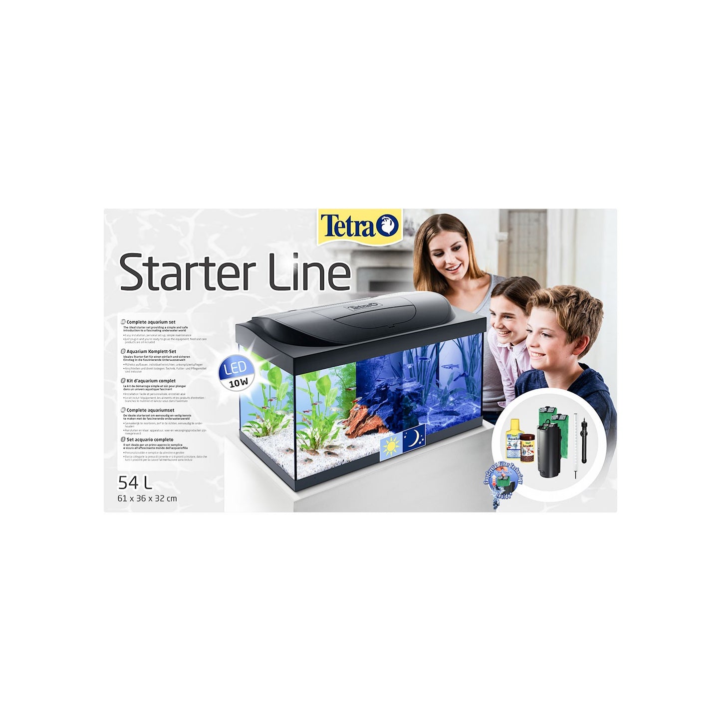 Tetra Acquario in Vetro Starter Line 54 Litri Completo di Luce e Filtro e Riscaldatore per Pesci Tropicali