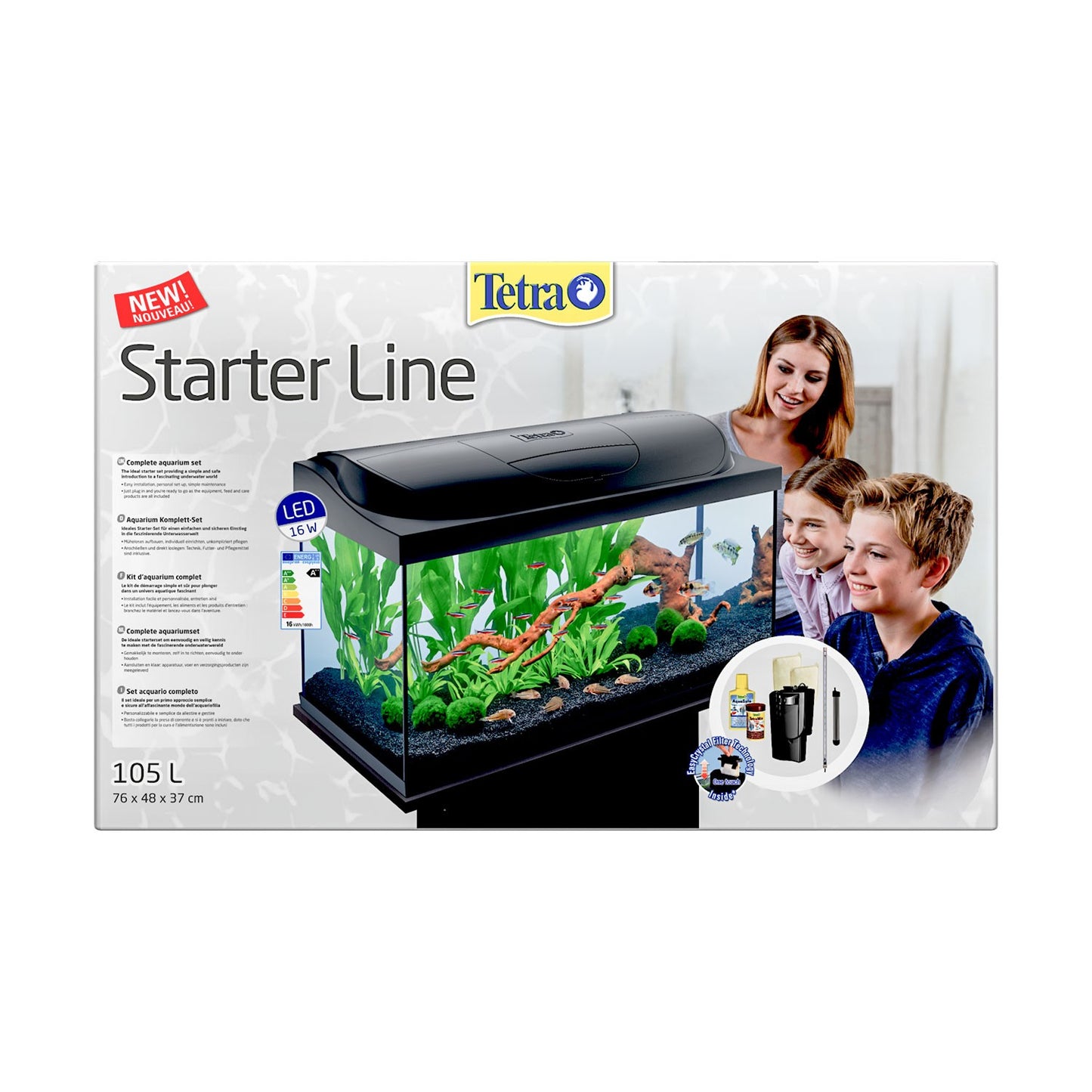 Tetra Acquario in Vetro Starter Line 105 Litri Completo di Luce e Filtro e Riscaldatore per Pesci Tropicali