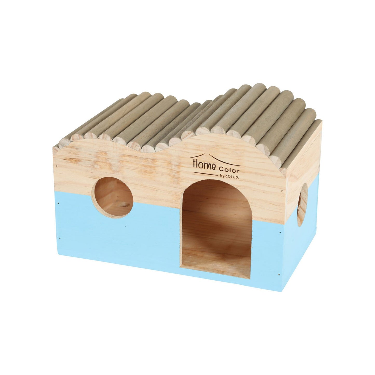 Zolux Home Color Casetta in Legno Tetto con Doppia Curva Azzurra Large per Piccoli Roditori