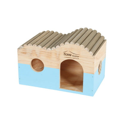 Zolux Home Color Casetta in Legno Tetto con Doppia Curva Azzurra Large per Piccoli Roditori