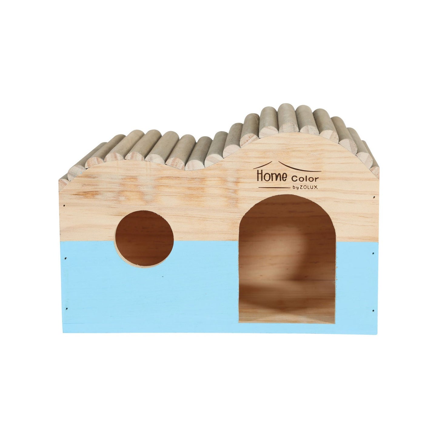 Zolux Home Color Casetta in Legno Tetto con Doppia Curva Azzurra Large per Piccoli Roditori