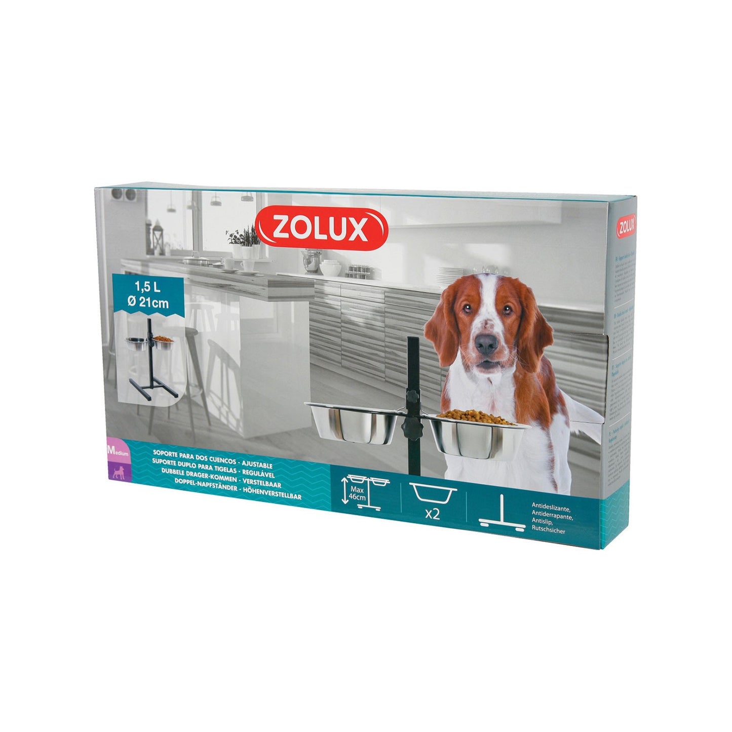 Zolux Supporto Regolabile con 2 Ciotole in Acciao Inox Cibo Acqua per Cani