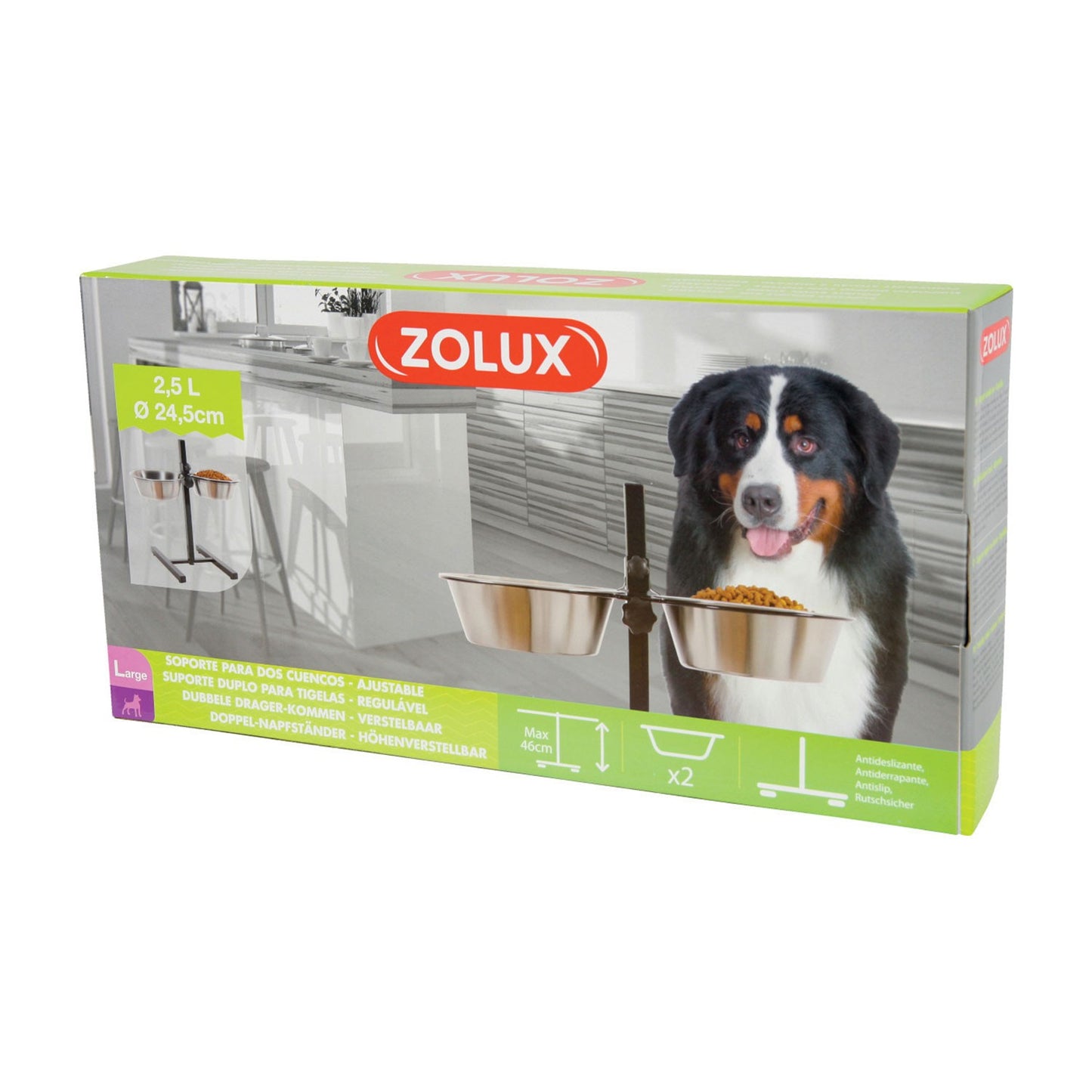 Zolux Supporto Regolabile con 2 Ciotole in Acciao Inox Cibo Acqua per Cani