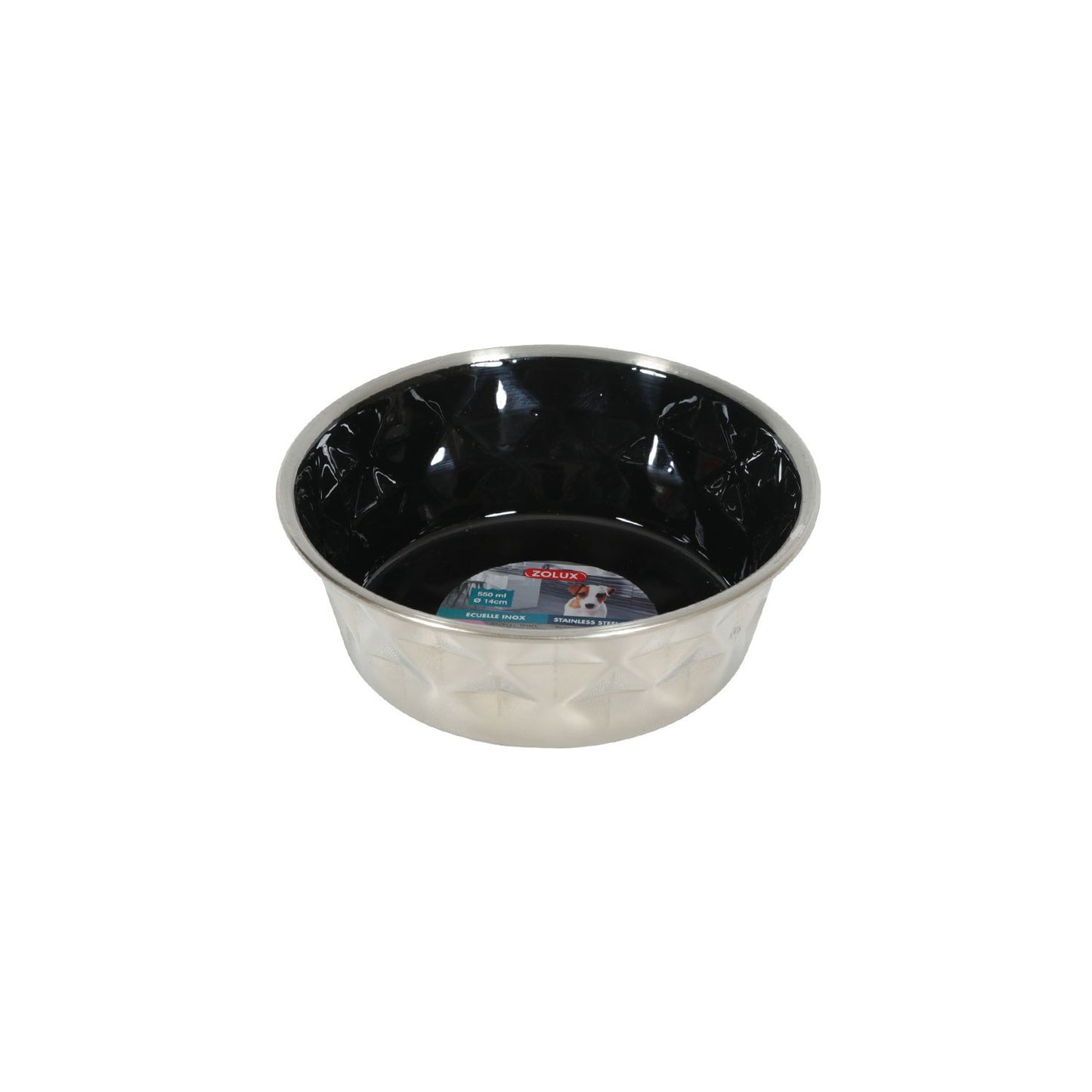 Zolux Ciotola Diamond Nera in Acciaio Inox Antiscivolo Cibo Acqua per Cani