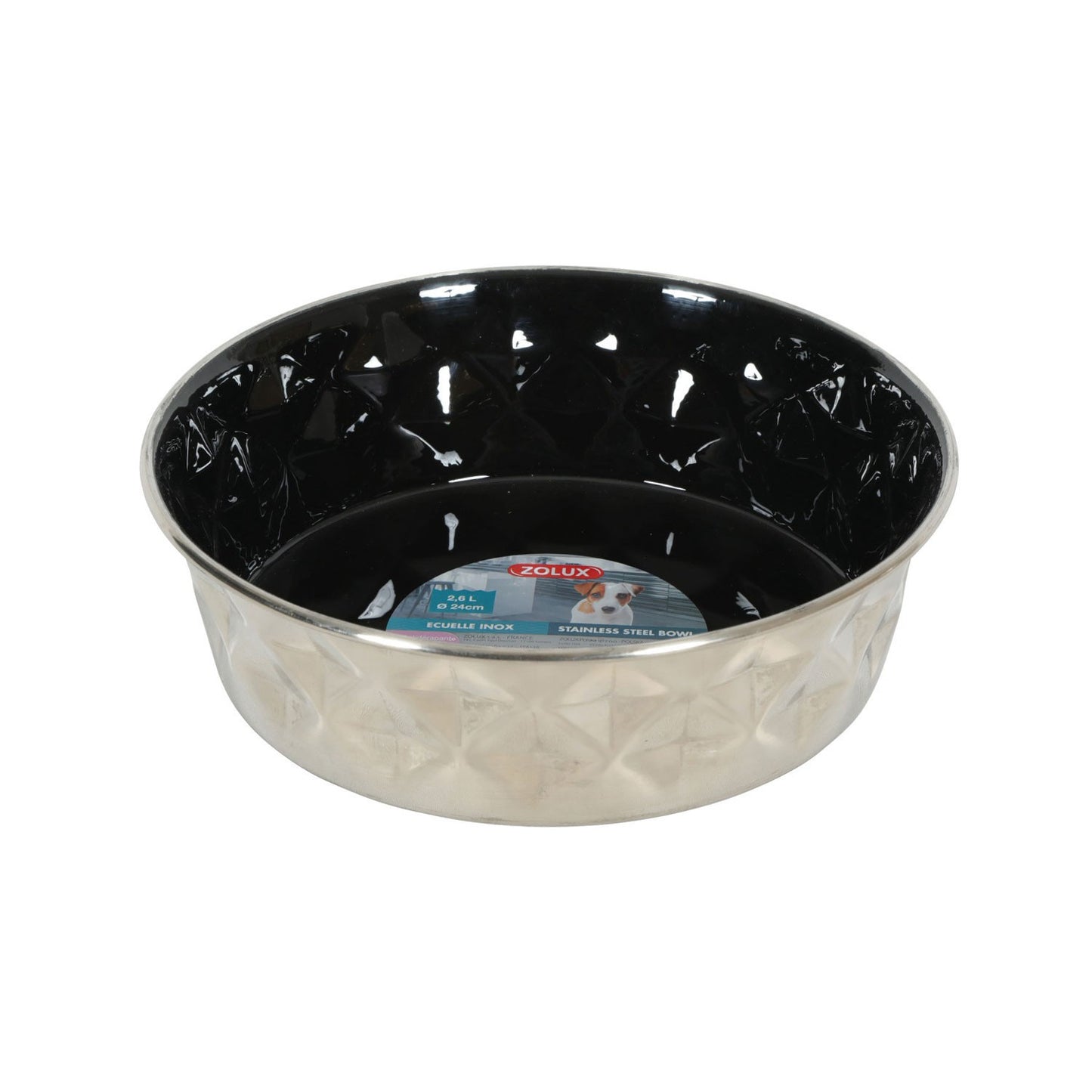 Zolux Ciotola Diamond Nera in Acciaio Inox Antiscivolo Cibo Acqua per Cani