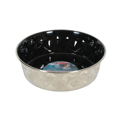 Zolux Ciotola Diamond Nera in Acciaio Inox Antiscivolo Cibo Acqua per Cani