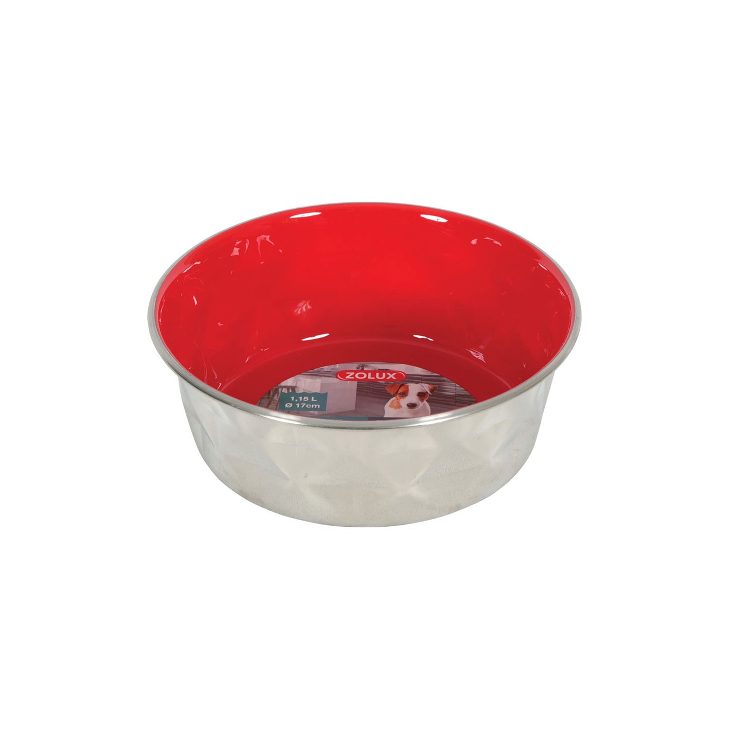 Zolux Ciotola Diamond Rossa in Acciaio Inox Antiscivolo Cibo Acqua per Cani