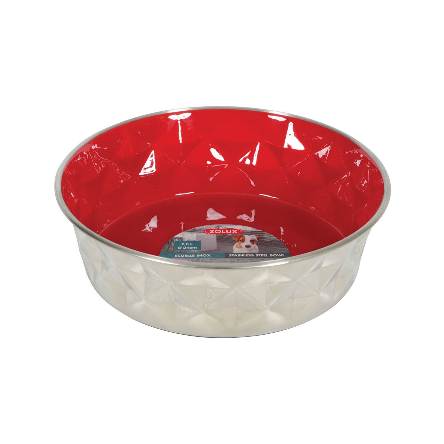 Zolux Ciotola Diamond Rossa in Acciaio Inox Antiscivolo Cibo Acqua per Cani
