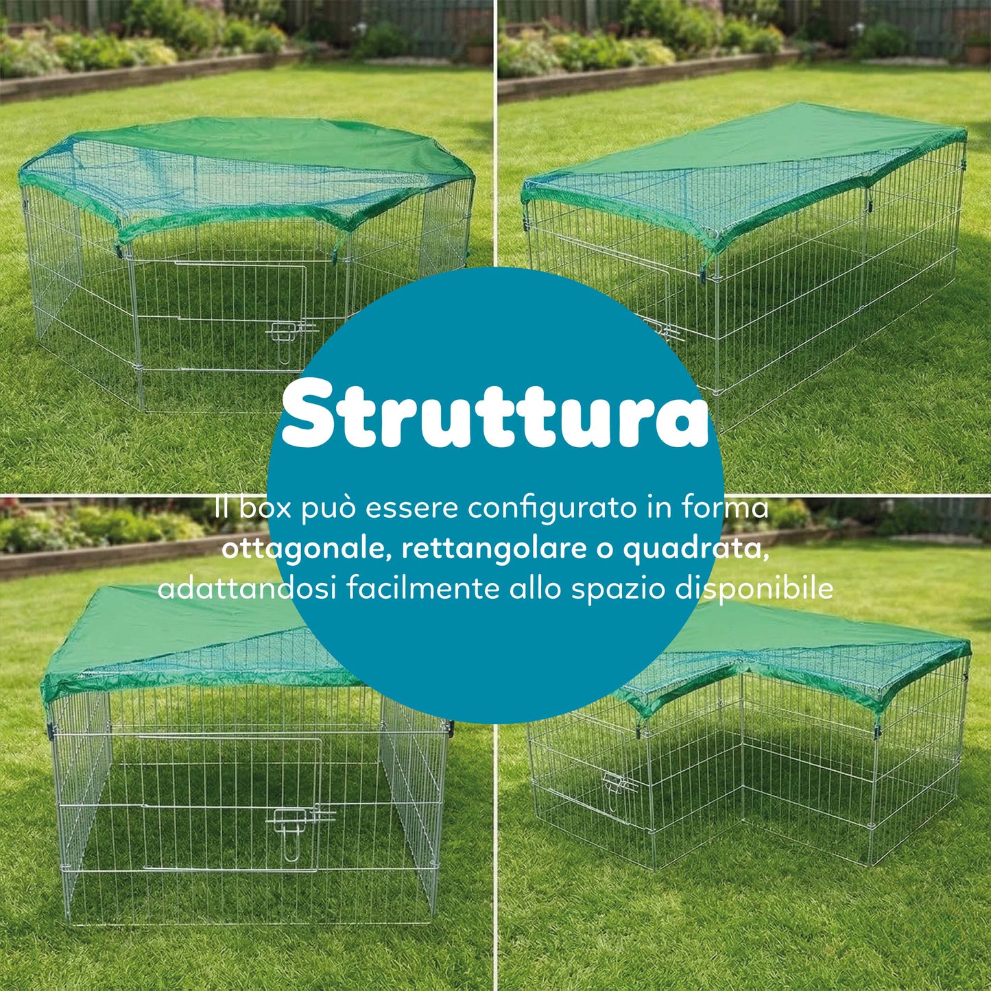 AqpetFriends Petplaypen Recinto Per Animali In Ferro Con Rete Parasole Misura 60x60 cm