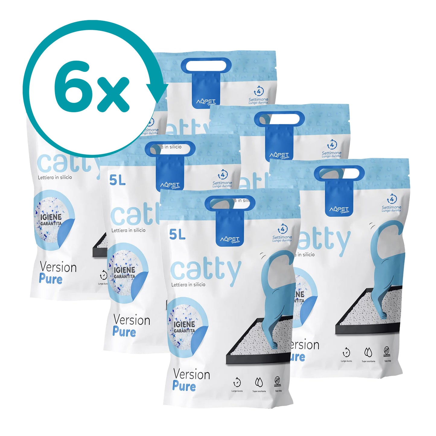 AqpetFriends Catty Pure Lettiera In Silicio per Gatti 30 L (6 confezioni da 5 lt)