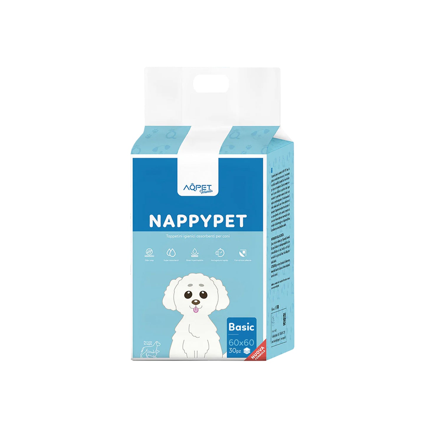 AqpetFriends Nappy Pet Basic Tappetino Assorbente Con Strisce Adesive 30 pz