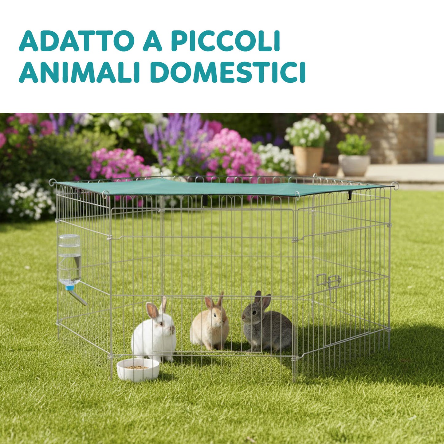 AqpetFriends Petplaypen Recinto Per Animali In Ferro Con Rete Parasole Misura 60x60 cm