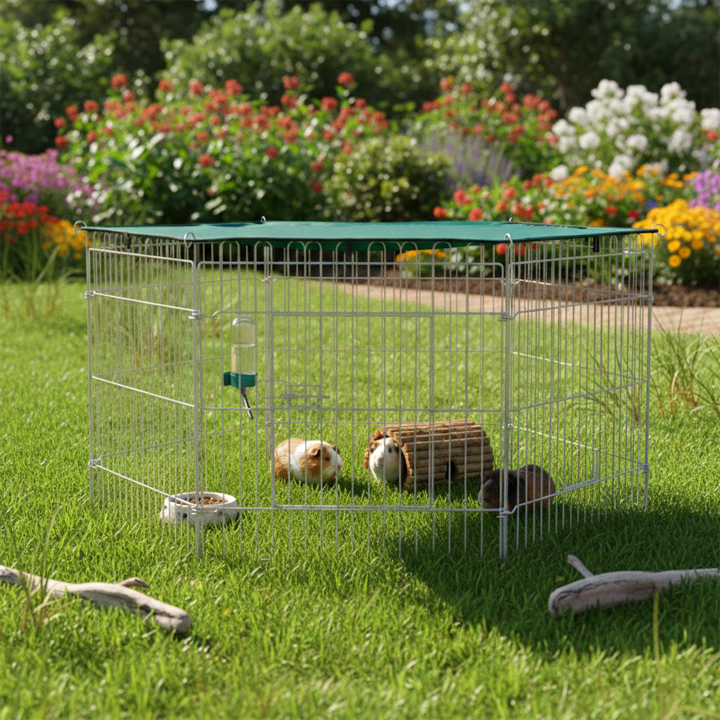 AqpetFriends Petplaypen Recinto Per Animali In Ferro Con Rete Parasole Misura 60x60 cm