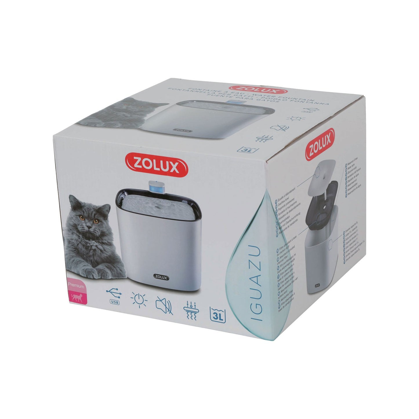 Zolux Iguazu Fontana Fontanella Silenziosa Per Gatti Con Sensore Di Livello Acqua 3L