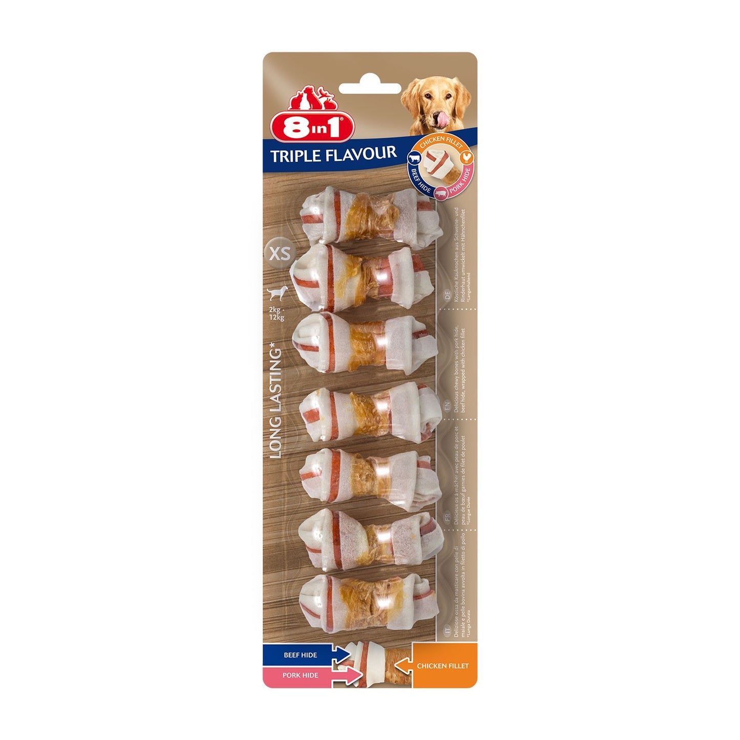 8in1 Flavours Triple Flavour Bones Osso Triplo Gusto Da Masticare Per Cani