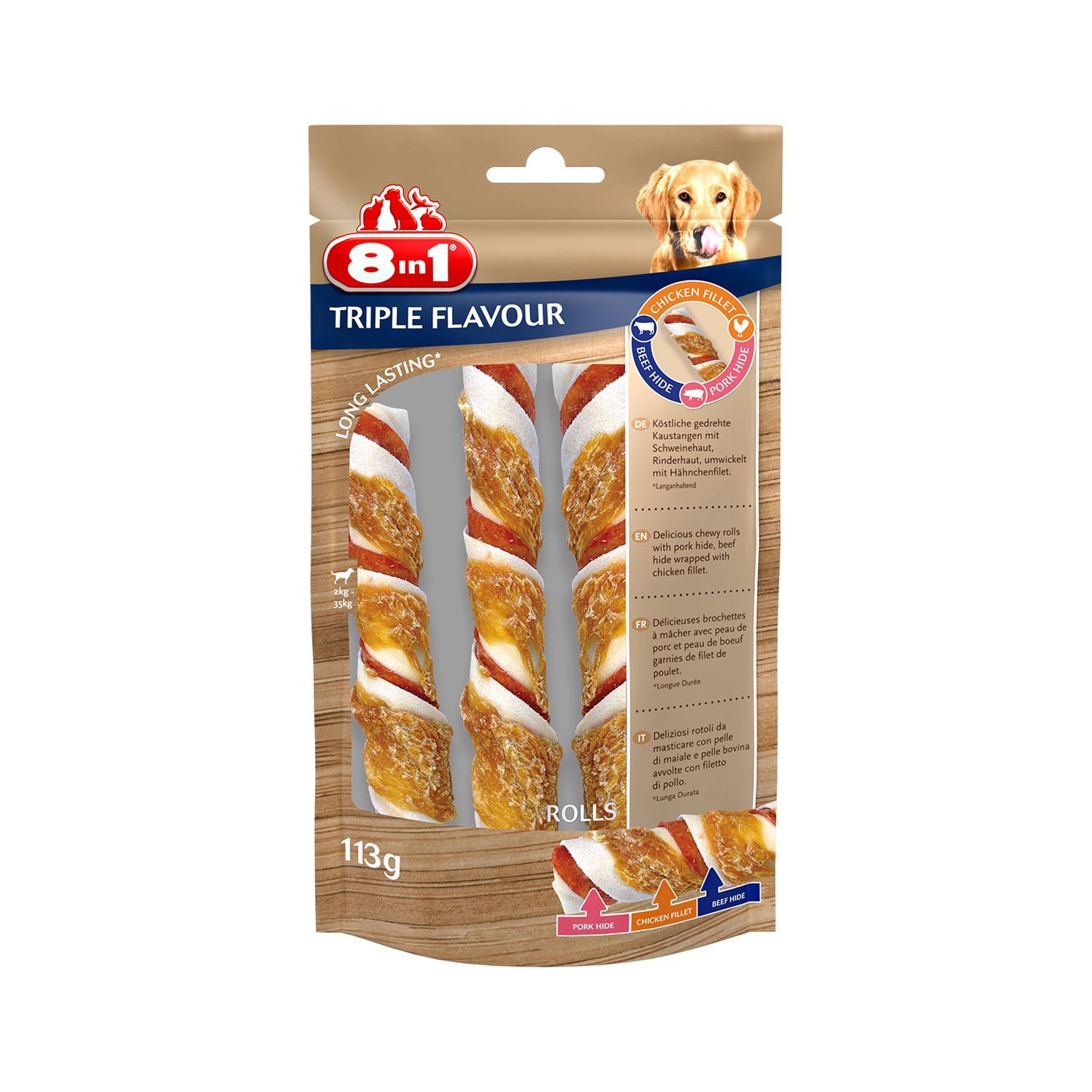 8in1 Flavours Triple Flavour Rolls Involtini Triplo Gusto Da Masticare Per Cani