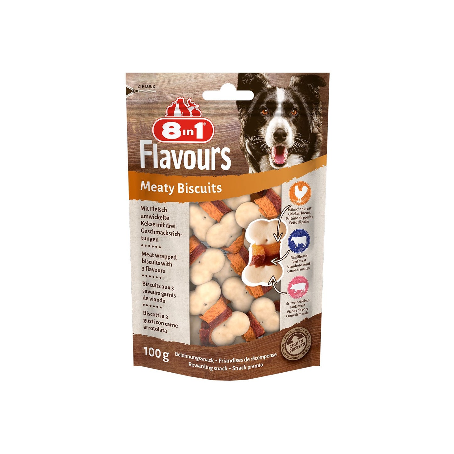 8in1 Flavours Meaty Biscuits Ricompense Biscottini Triplo Gusto Per Cani