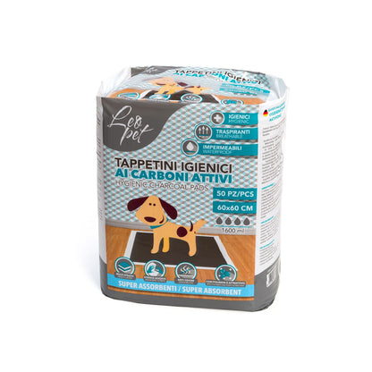 LeoPet Tappetino Multiuso Ai Carboni Attivi Super Assorbente Per Cani Con Strip Adesivo 60x60 50pz