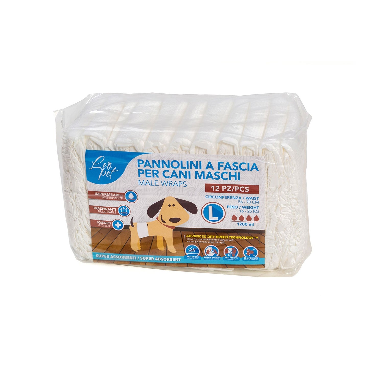LeoPet Pannolini Igienici Assorbenti A Fascia Per Cani Maschi 12pz
