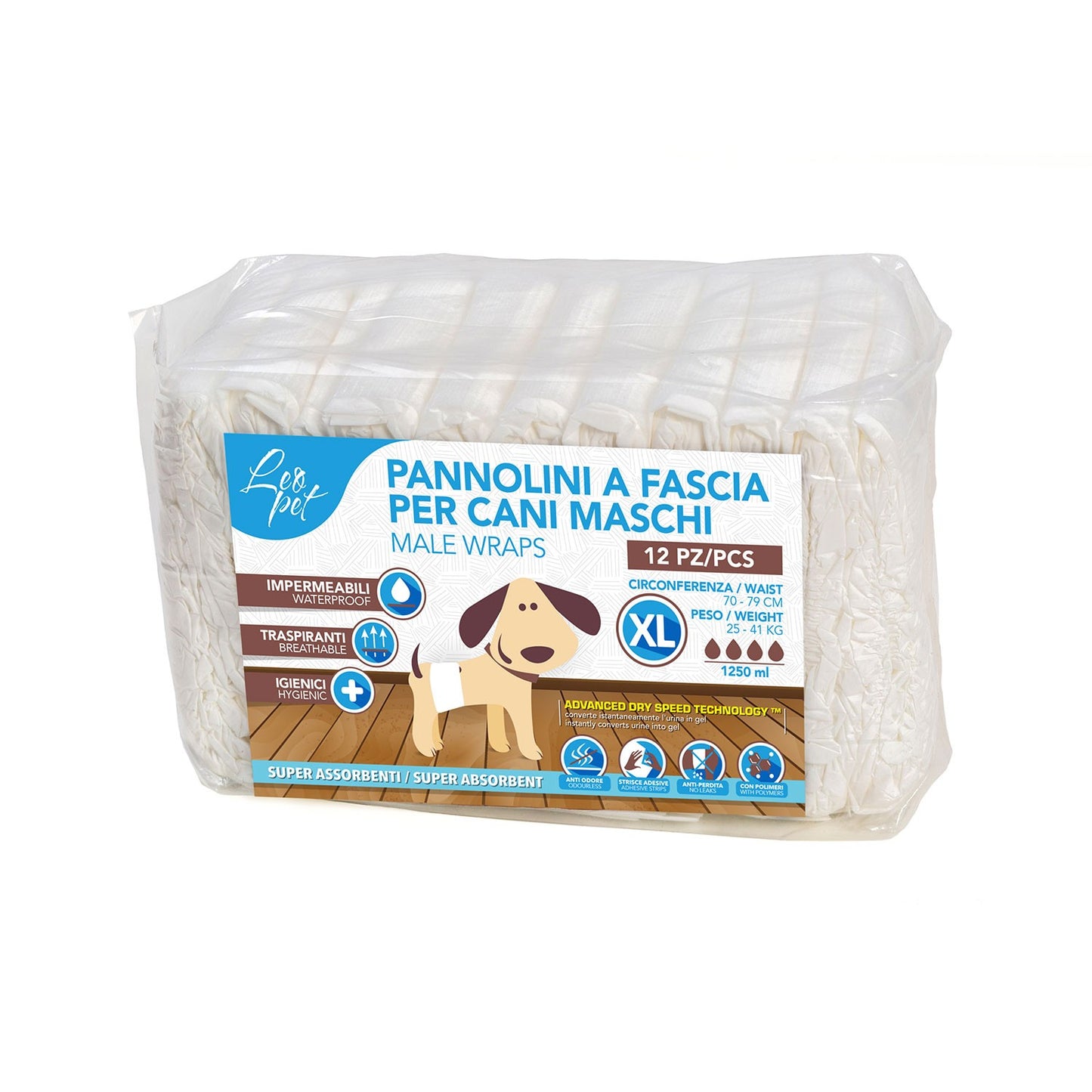 LeoPet Pannolini Igienici Assorbenti A Fascia Per Cani Maschi 12pz