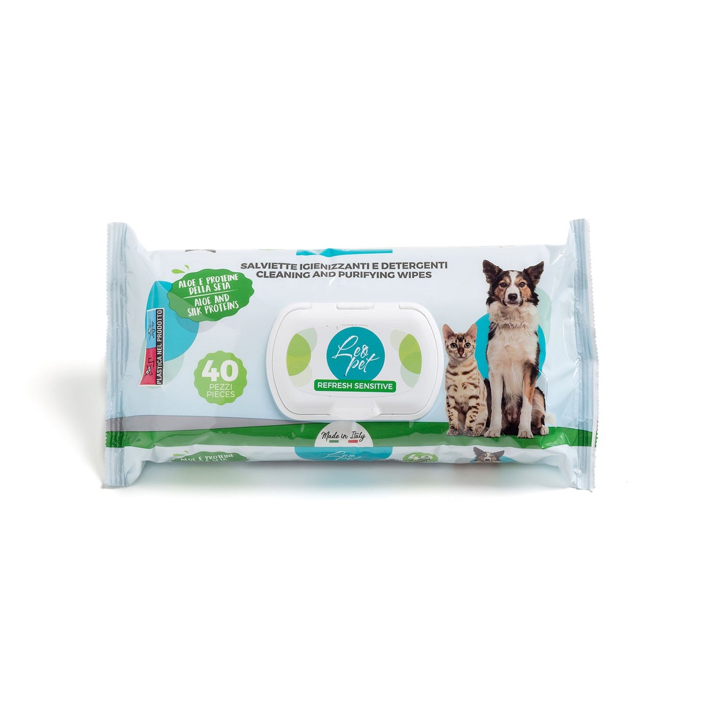 LeoPet Salviettine Igienizzanti E Detergenti Per Cani E Gatti 40pz All'Aloe E Proteine Della Seta