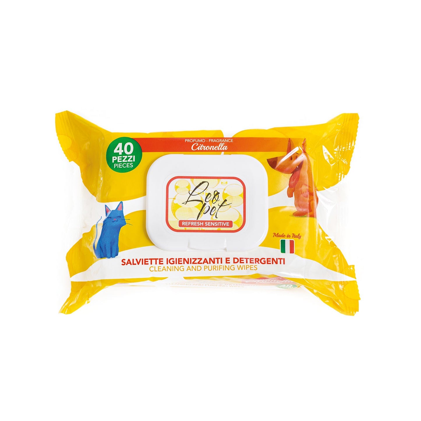 LeoPet Salviettine Igienizzanti E Detergenti Per Cani E Gatti 40pz Alla Citronella