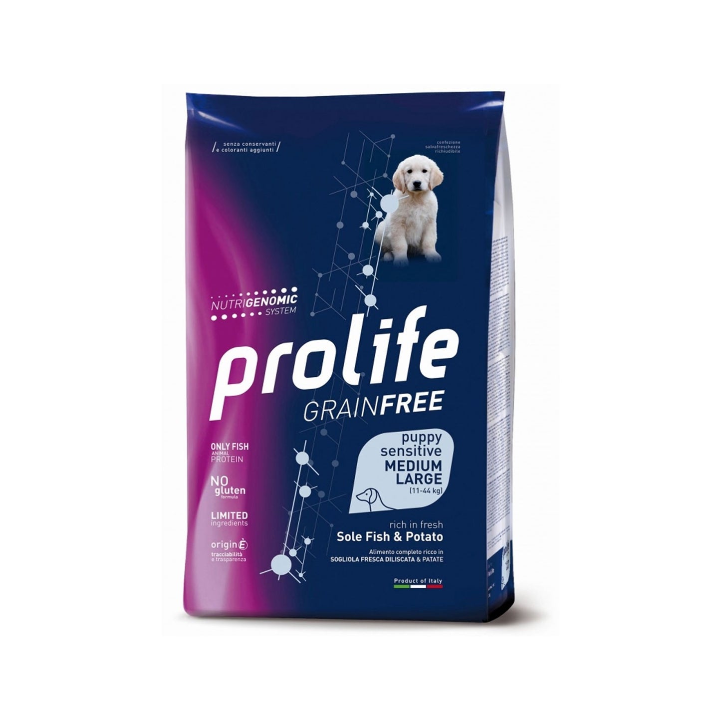 Prolife Grain Free Puppy Sensitive Sole Fish & Potato Medium/Large Crocchette Di Sogliola E Patate Per Cuccioli 10kg