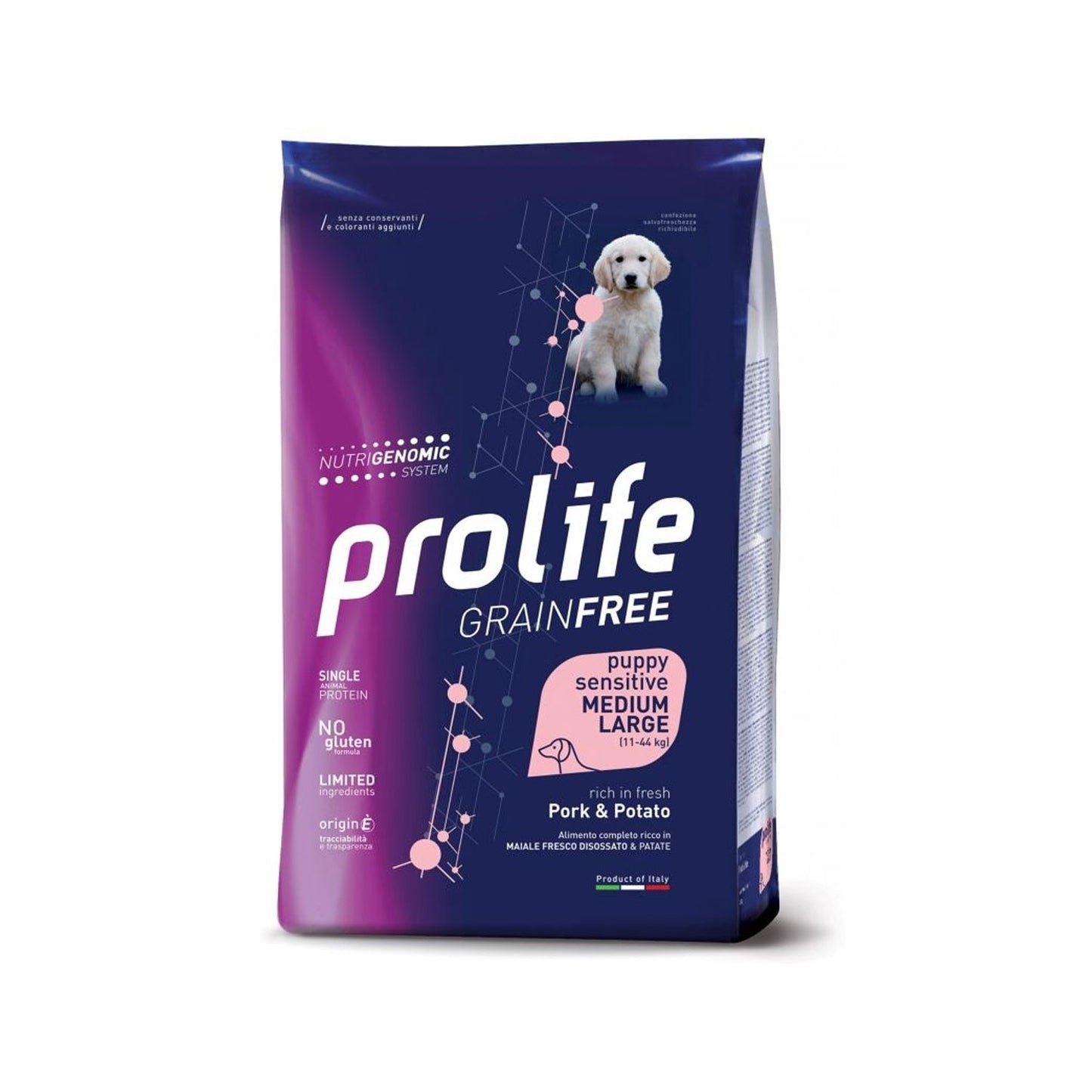 Prolife Grain Free Puppy Sensitive Pork & Potato Medium/Large Crocchette Di Maiale E Patate Per Cuccioli 10kg