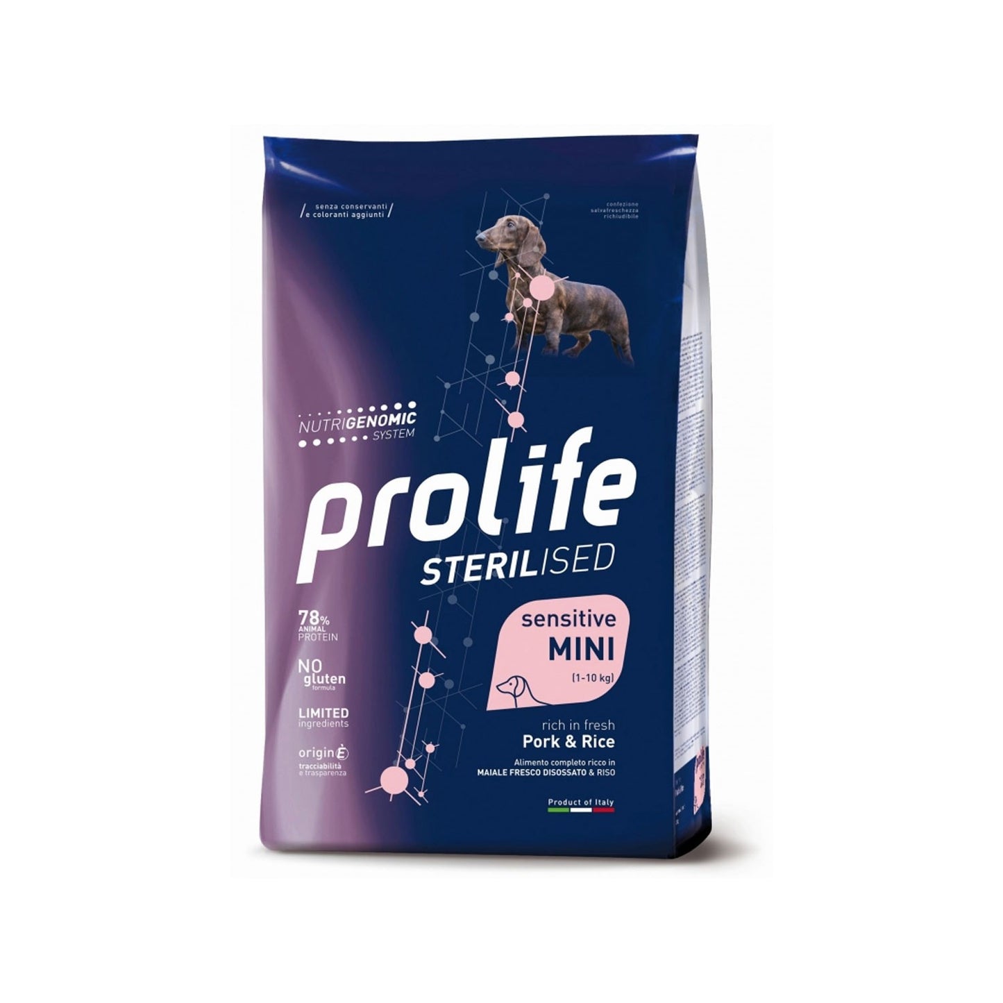 Prolife Sterilised Sensitive Adult Pork & Rice Mini Crocchette Di Maiale E Riso Per Cani Adulti Sterilizzati Di Taglia Piccola