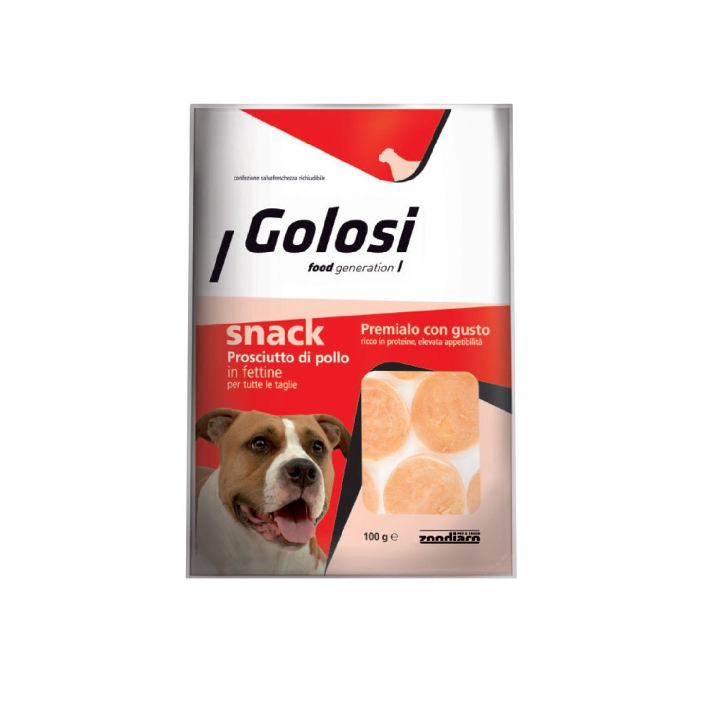 Golosi Dog Snack Di Prosciutto Di Pollo In Fette Per Cani Di Tutte Le Taglie 100g