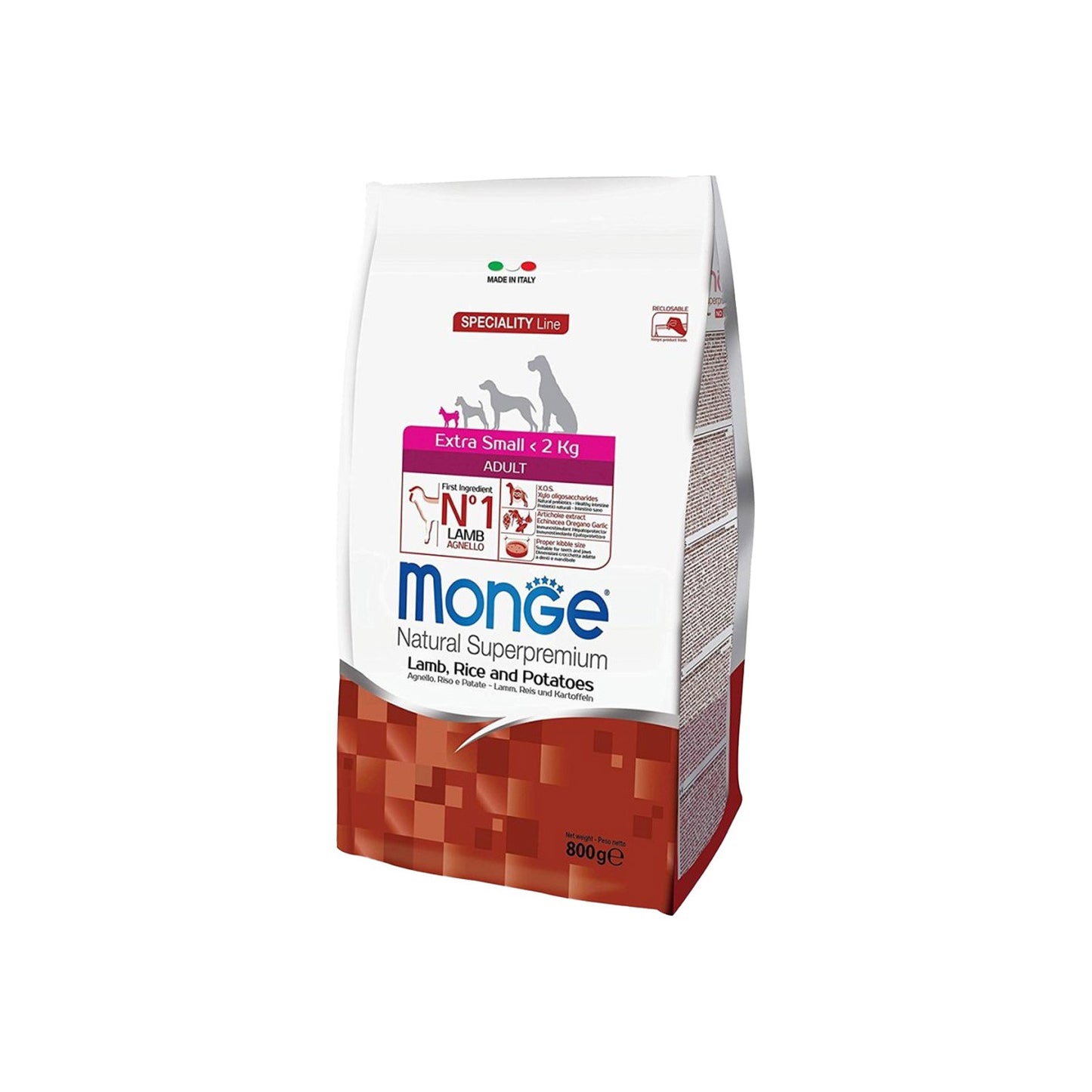 Monge Natural Superpremium Extra Small Adult Agnello con Riso e Patate Per Cani Adulti Taglia XS