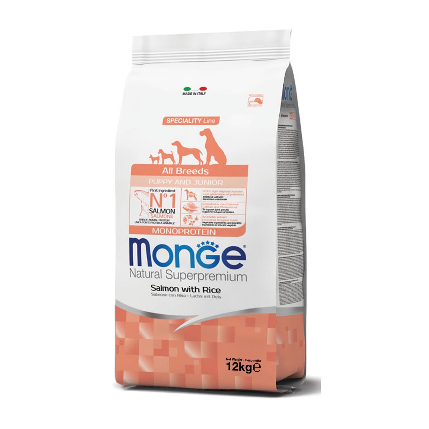 Monge Natural Superpremium All Breeds Puppy & Junior Salmone con Riso Per Cuccioli Di Tutte Le Taglie