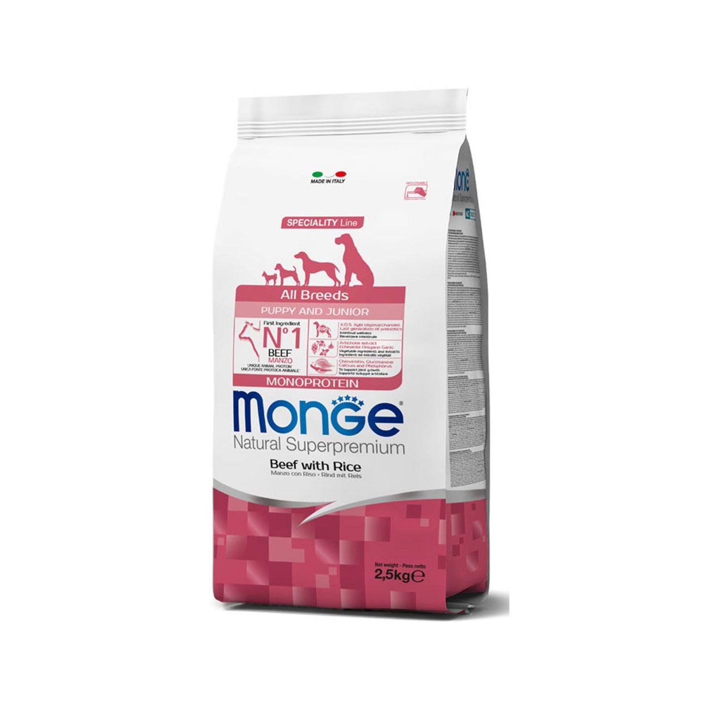 Monge Natural Superpremium All Breeds Puppy & Junior Monoprotein Manzo con Riso Per Cuccioli Di Tutte Le Taglie