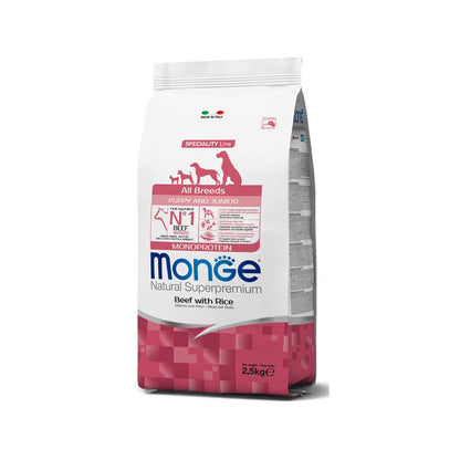 Monge Natural Superpremium All Breeds Puppy & Junior Monoprotein Manzo con Riso Per Cuccioli Di Tutte Le Taglie