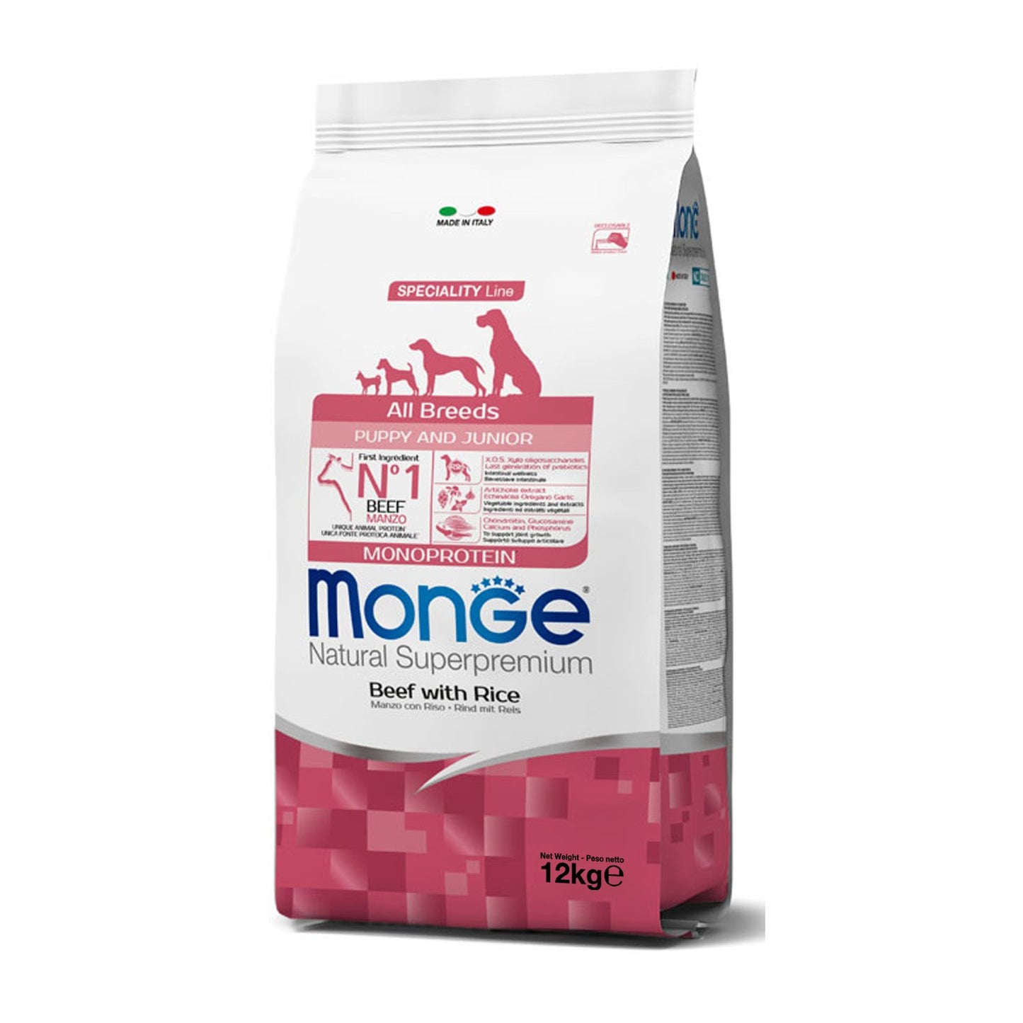 Monge Natural Superpremium All Breeds Puppy & Junior Monoprotein Manzo con Riso Per Cuccioli Di Tutte Le Taglie