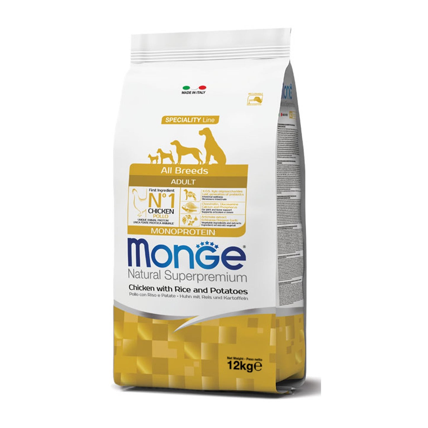 Monge Natural Superpremium All Breeds Adult Monoprotein Pollo con Riso e Patate Per Cani Adulti Di Tutte Le Taglie