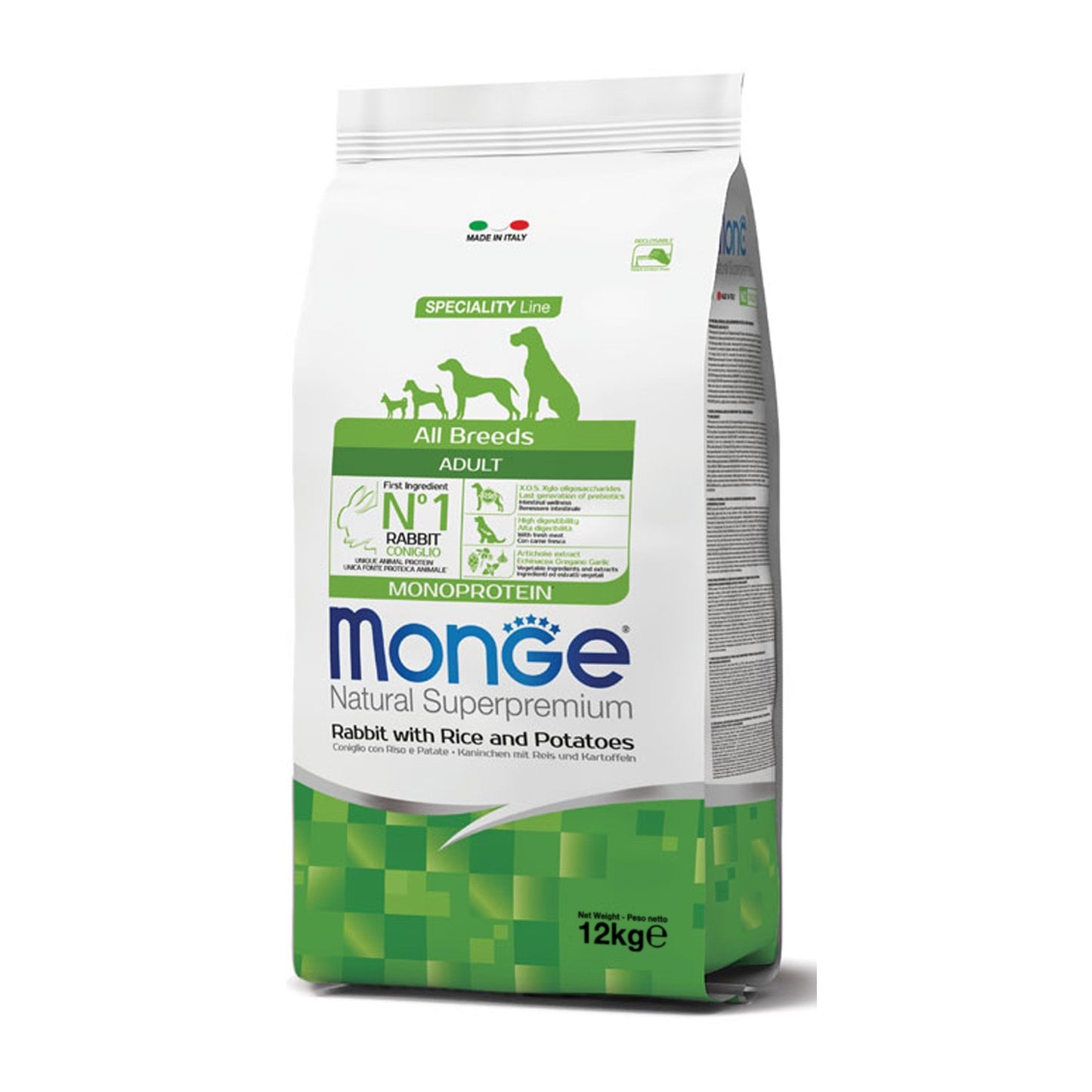 Monge Natural Superpremium All Breeds Adult Monoprotein Coniglio con Riso e Patate Per Cani Adulti Di Tutte Le Taglie