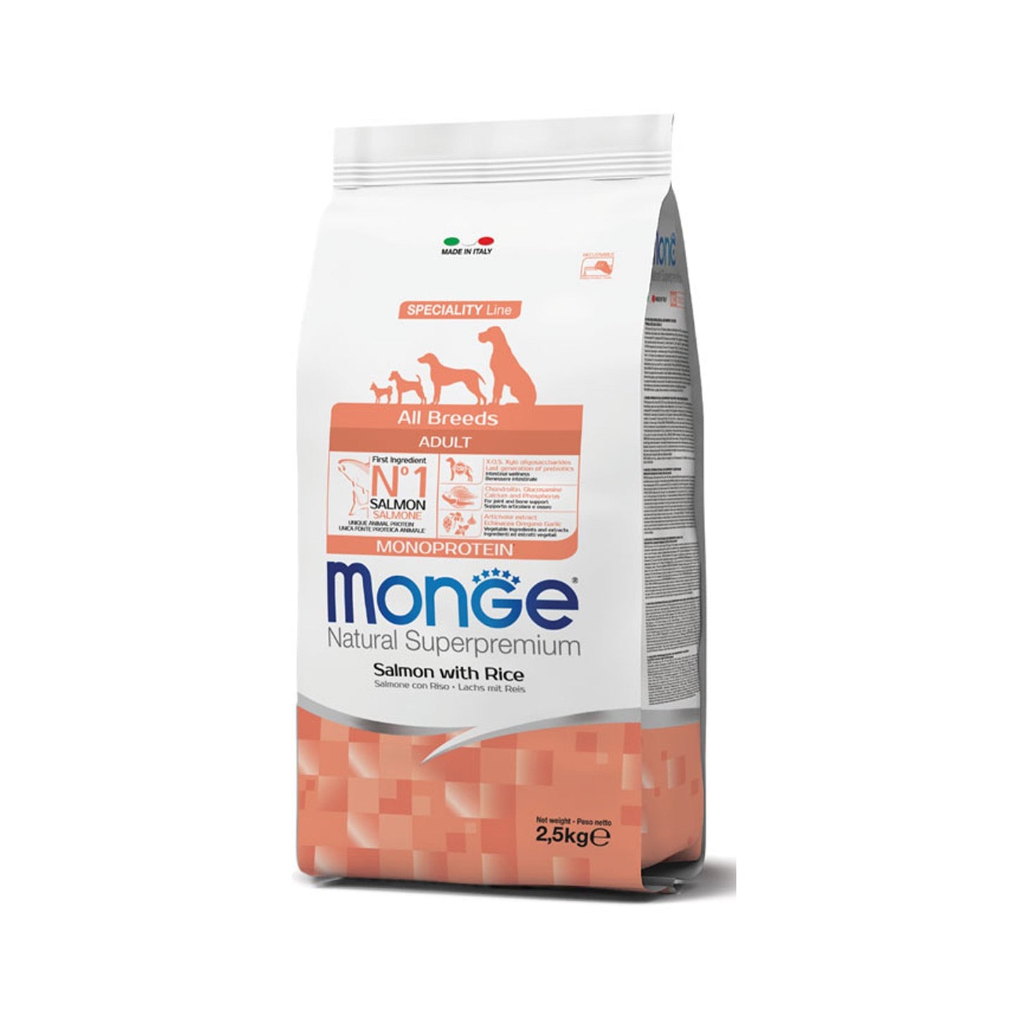 Monge Natural Superpremium All Breeds Adult Monoprotein Salmone con Riso Per Cani Adulti Di Tutte Le Taglie