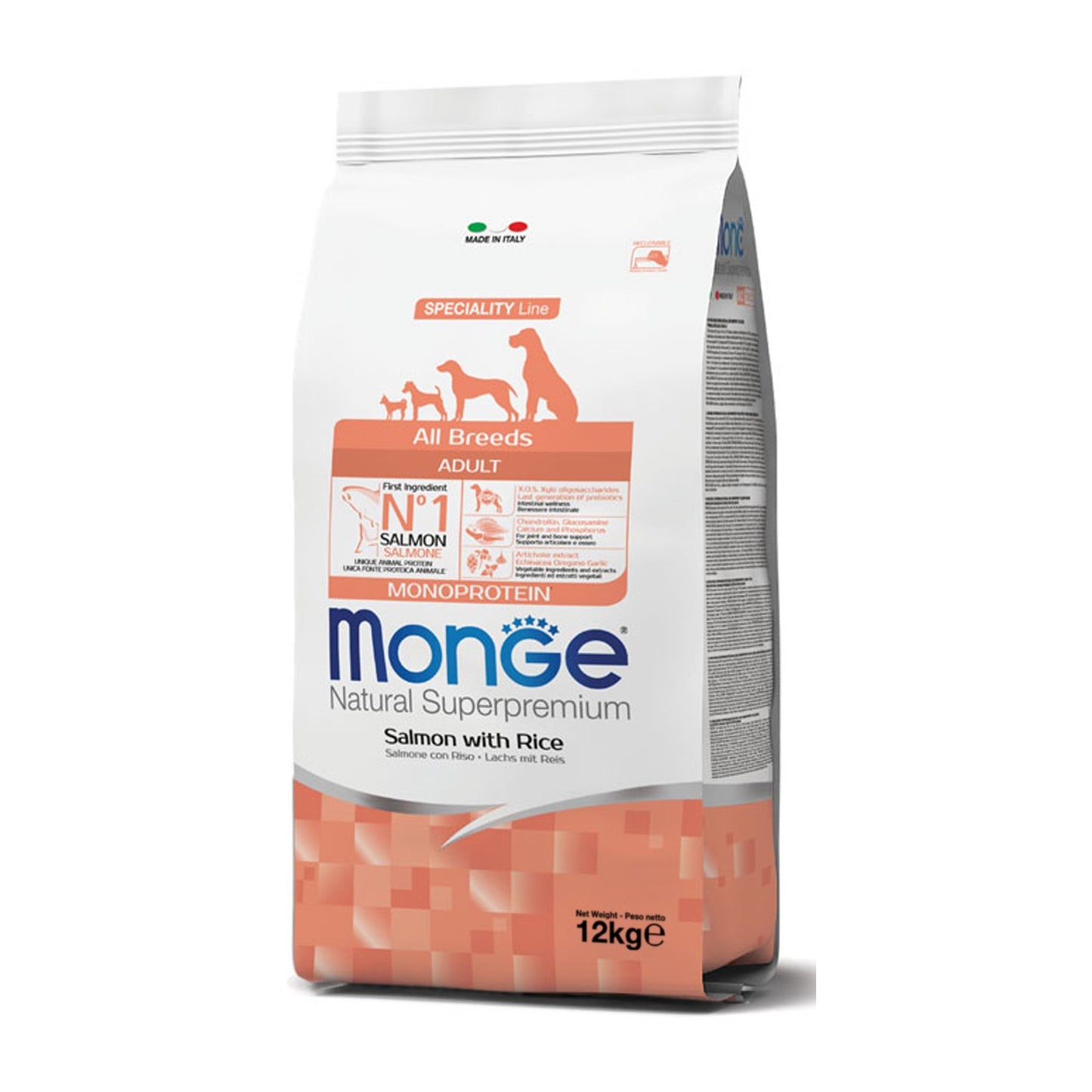 Monge Natural Superpremium All Breeds Adult Monoprotein Salmone con Riso Per Cani Adulti Di Tutte Le Taglie