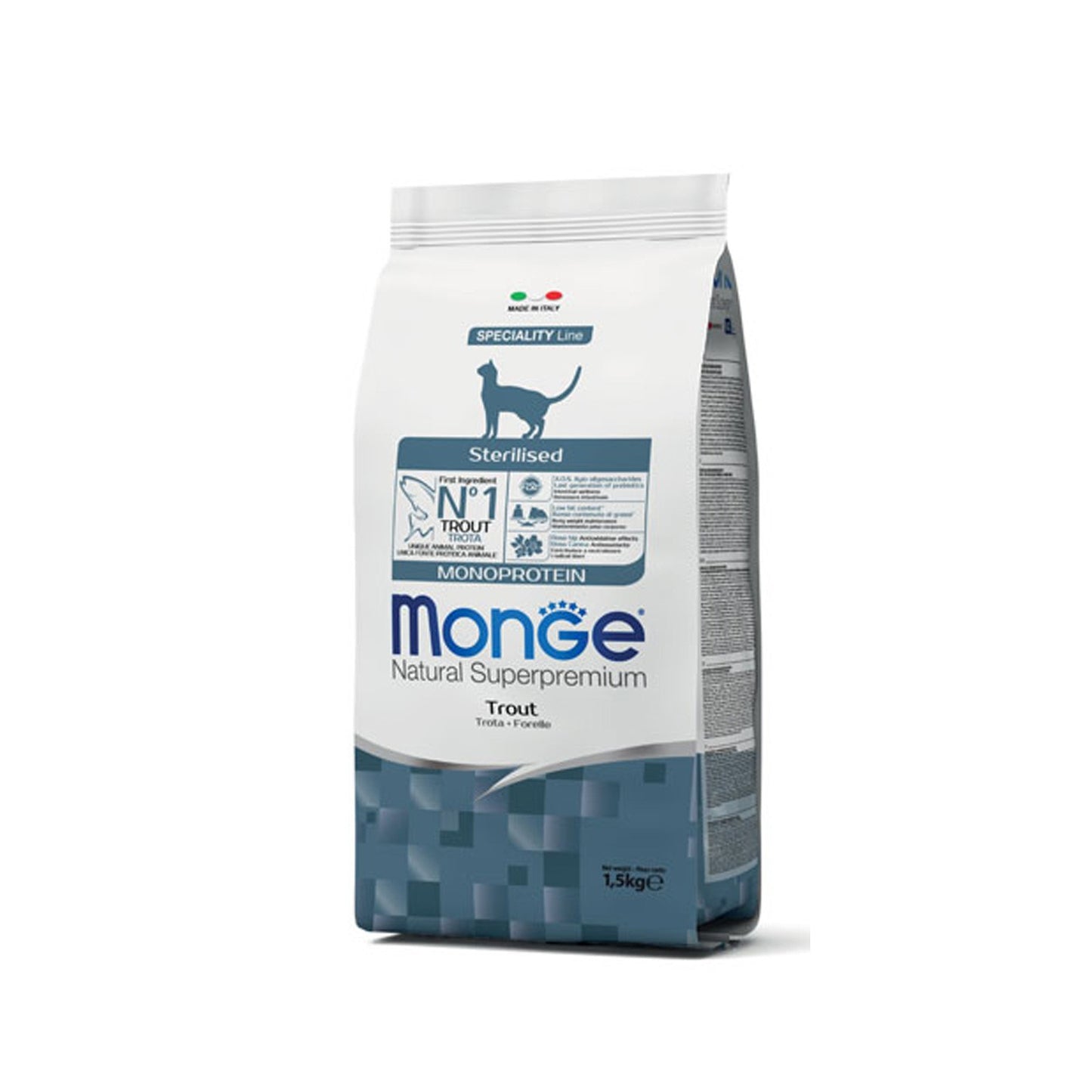 Monge Natural Superpremium Sterilised Monoprotein Con Trota Per Gatti Adulti Sterilizzati