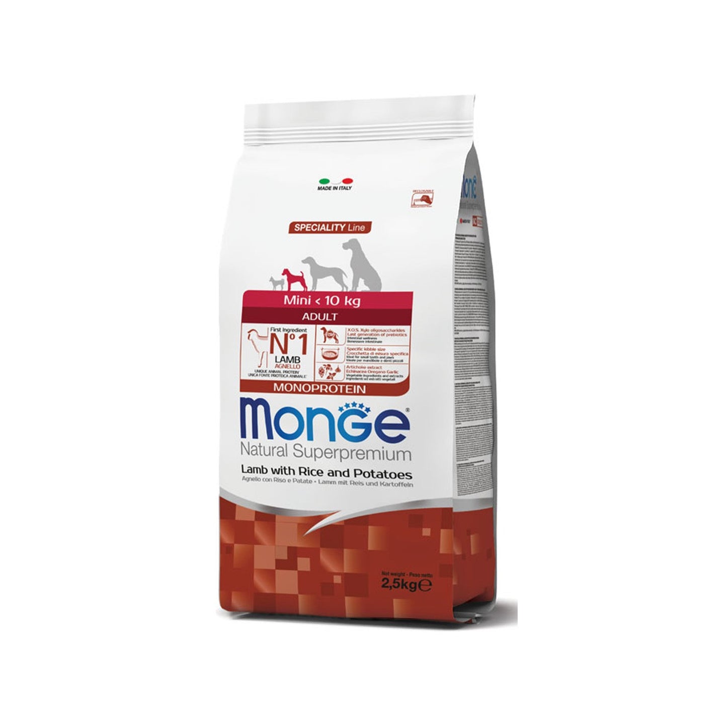 Monge Natural Superpremium Mini Adult Monoprotein Agnello con Riso e Patate Per Cani Adulti Di Taglia Mini
