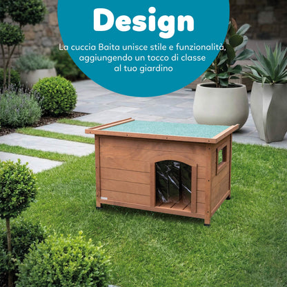 AqpetFriends Baita Cuccia In Legno per Cane Con Tetto Apribile