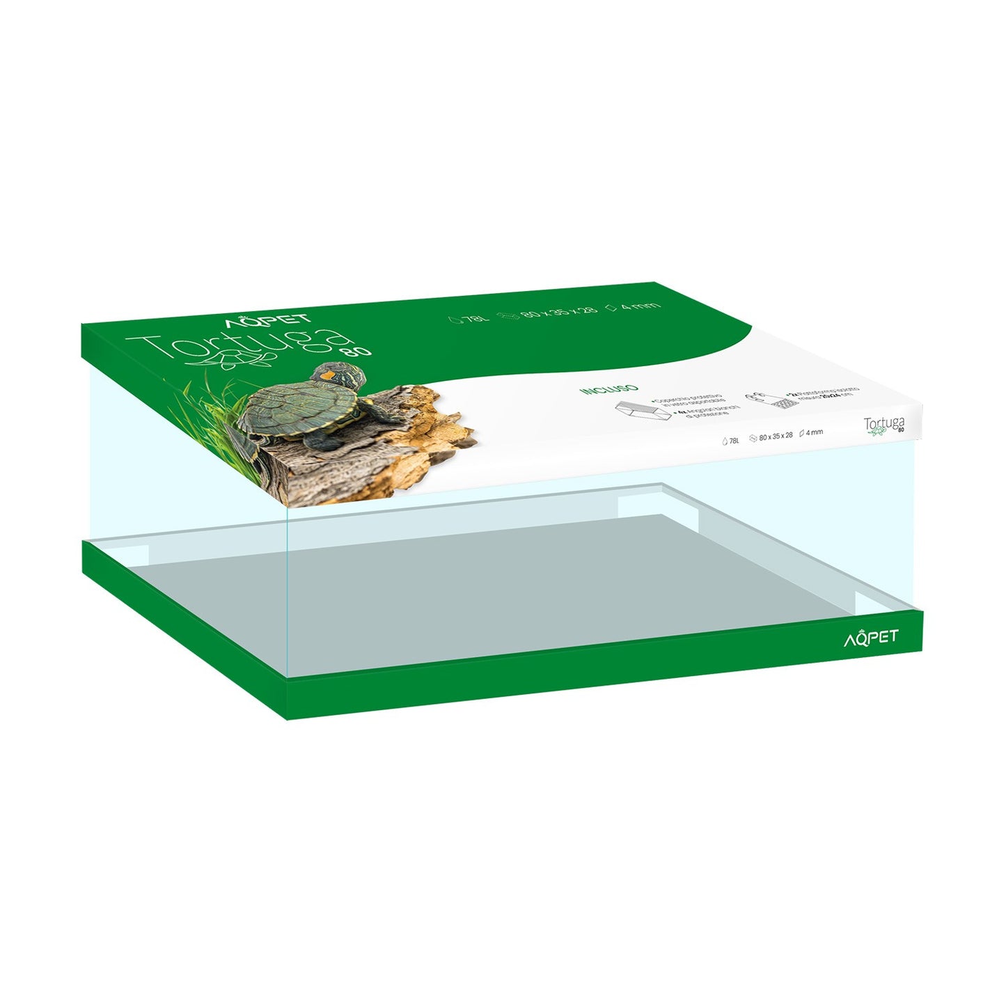 Aqpet Tortuga 80 Tartarughiera In Vetro Con Coperchio E Isola Per Tartarughe D'acqua 78L