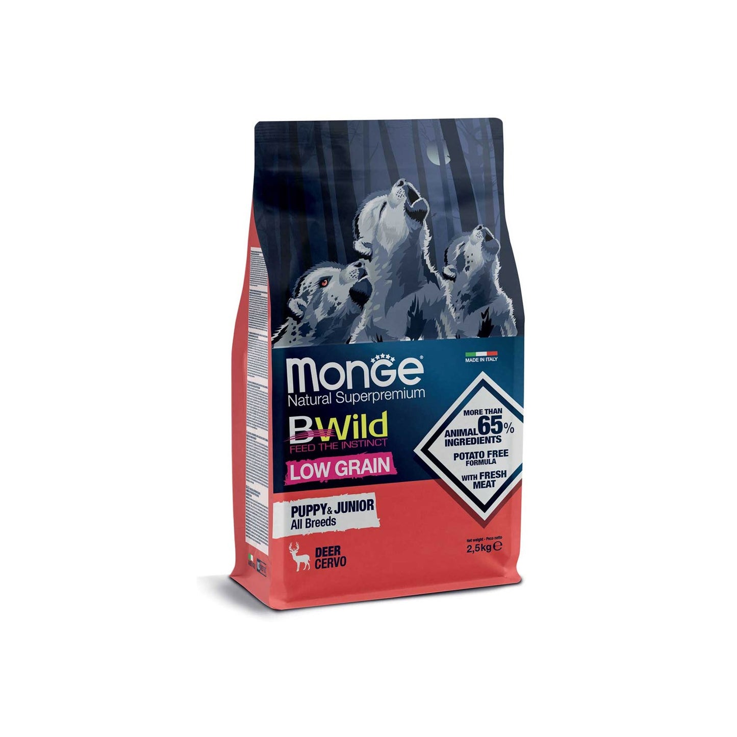 Monge BWild Low Grain All Breeds Puppy & Junior Deer Crocchette Con Cervo Per Cuccioli