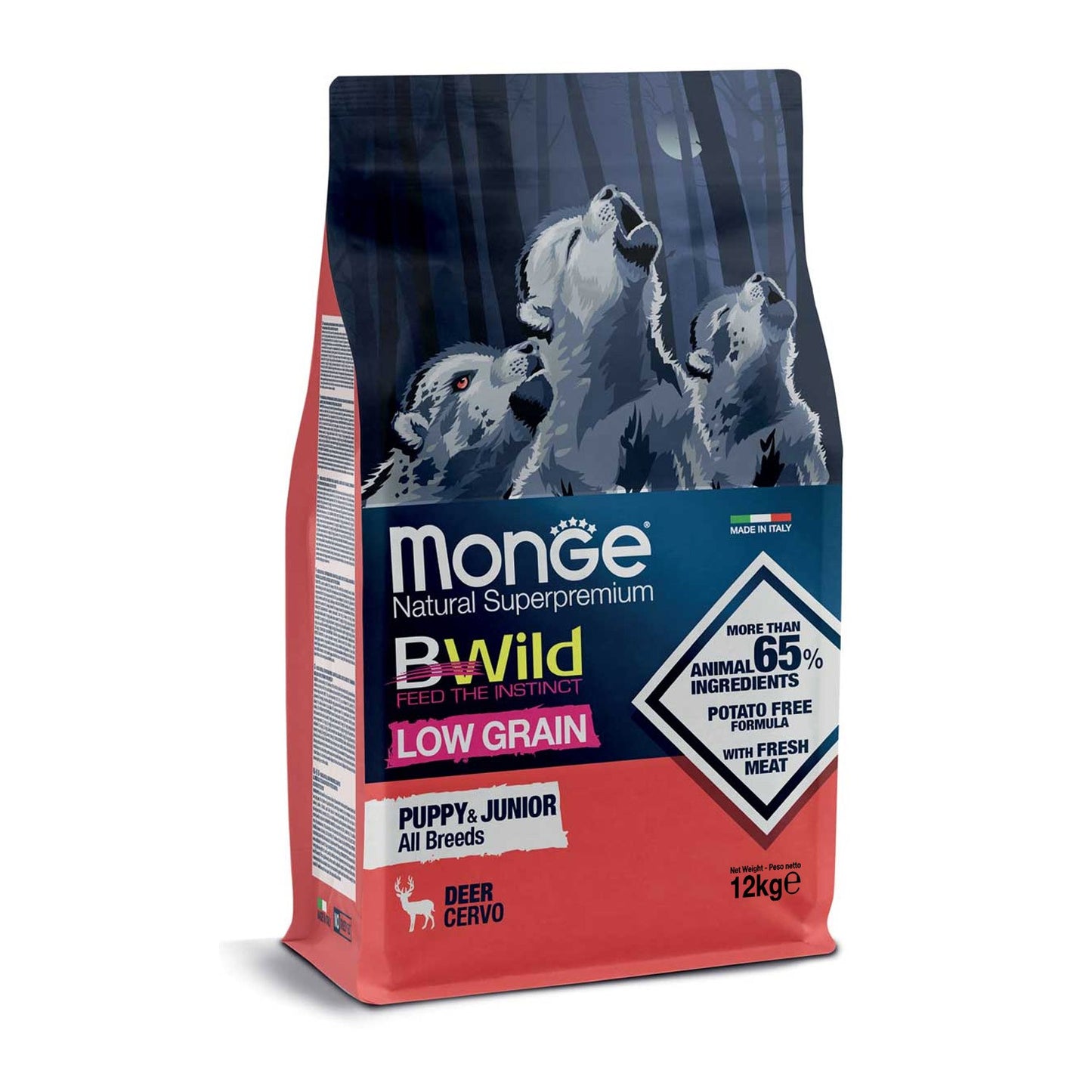 Monge BWild Low Grain All Breeds Puppy & Junior Deer Crocchette Con Cervo Per Cuccioli